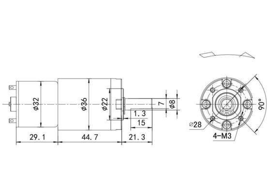 Hochdrehmoment 0,03-2 N.m 36mm Gleichstrom-Laufbandmotor mit geringer Geräuschmenge und schwarzer Farbe 12V 24V