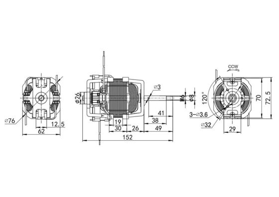Wellenart Gewindewelle 110V 220V Wechselstrom Universallaufbandmotor 50/60Hz 76mm Wechselstrommotor