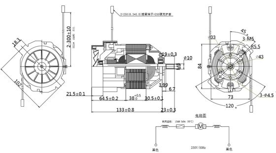 10000rpm 230V vollständig geschlossener 93mm Laufbandmotor mit Drehrichtung CCW und CW